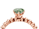 Rose gold Fancy Green Pear Cut Diamond Solitaire Ring with Beaded Band and Prong Setting_288