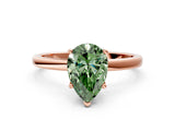 Rose gold Fancy Green Pear Cut Diamond Solitaire Ring with Classic Band and Four-Prong Setting