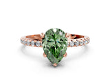 Rose gold Fancy Green Pear Cut Diamond Solitaire Ring with Four-Prong Setting and Pavé Band_3