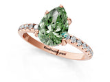 Rose gold Fancy Green Pear Cut Diamond Solitaire Ring with Four-Prong Setting and Pavé Band_4