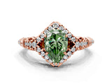 Rose gold Fancy Green Pear Cut Diamond Solitaire Ring with Hidden Halo and Pavé Band_27