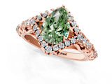 Rose gold Fancy Green Pear Cut Diamond Solitaire Ring with Hidden Halo and Pavé Band_28
