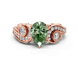 Rose gold Fancy Green Pear Cut Diamond Solitaire Ring with Milgrain Pavé Band and Four-Prong Setting_171