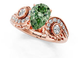 Rose gold Fancy Green Pear Cut Diamond Solitaire Ring with Milgrain Pavé Band and Four-Prong Setting_172