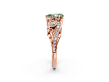 Rose gold Fancy Green Pear Cut Diamond Solitaire Ring with Milgrain Pavé Band and Four-Prong Setting_173