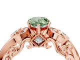 Rose gold Fancy Green Pear Cut Diamond Solitaire Ring with Milgrain Pavé Band and Four-Prong Setting_175