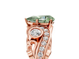 Rose gold Fancy Green Pear Cut Diamond Solitaire Ring with Milgrain Pavé Band and Four-Prong Setting_176