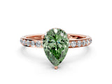 Rose gold Fancy Green Pear Cut Diamond Solitaire Ring with Pavé Band and Hidden Halo_20