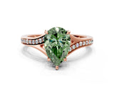 Rose gold Fancy Green Pear Cut Diamond Solitaire Ring with Pavé Band and Prong Setting_12