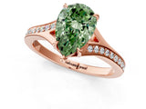 Rose gold Fancy Green Pear Cut Diamond Solitaire Ring with Pavé Band and Prong Setting_13