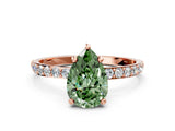Rose gold Fancy Green Pear Cut Diamond Solitaire Ring with Pave Band and Four Prong Setting_92