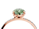 Rose gold Fancy Green Pear Cut Diamond Solitaire Ring with Pave Band and Four Prong Setting_96