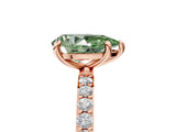 Rose gold Fancy Green Pear Cut Diamond Solitaire Ring with Pave Band and Four Prong Setting_97