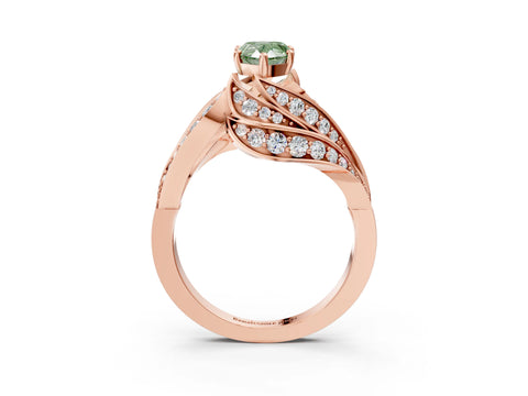 Rose gold Fancy Green Pear Cut Diamond Solitaire Ring with Prong Setting and Twisted Pavé Band_3