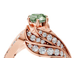 Rose gold Fancy Green Pear Cut Diamond Solitaire Ring with Prong Setting and Twisted Pavé Band_4