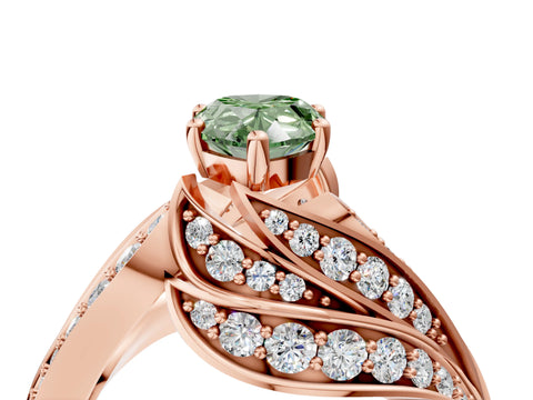 Rose gold Fancy Green Pear Cut Diamond Solitaire Ring with Prong Setting and Twisted Pavé Band_4