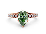 Rose gold Fancy Green Pear Cut Diamond Solitaire Ring with Round  Pavé Band and Four-Prong Setting_36