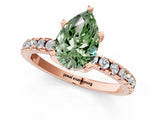 Rose gold Fancy Green Pear Cut Diamond Solitaire Ring with Round  Pavé Band and Four-Prong Setting_37
