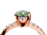 Rose gold Fancy Green Pear Cut Diamond Solitaire Ring with Round  Pavé Band and Four-Prong Setting_40