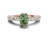 Rose gold Fancy Green Pear Cut Diamond Solitaire Ring with Shared Prong Pavé Band and Four-Prong Setting_58