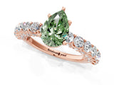 Rose gold Fancy Green Pear Cut Diamond Solitaire Ring with Shared Prong Pavé Band and Four-Prong Setting_59