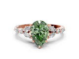 Rose gold Fancy Green Pear Cut Diamond Solitaire Ring with Side Stones and Four-Prong Setting_57