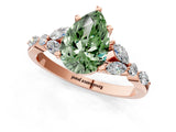 Rose gold Fancy Green Pear Cut Diamond Solitaire Ring with Side Stones and Four-Prong Setting_58