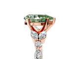 Rose gold Fancy Green Pear Cut Diamond Solitaire Ring with Side Stones and Four-Prong Setting_62