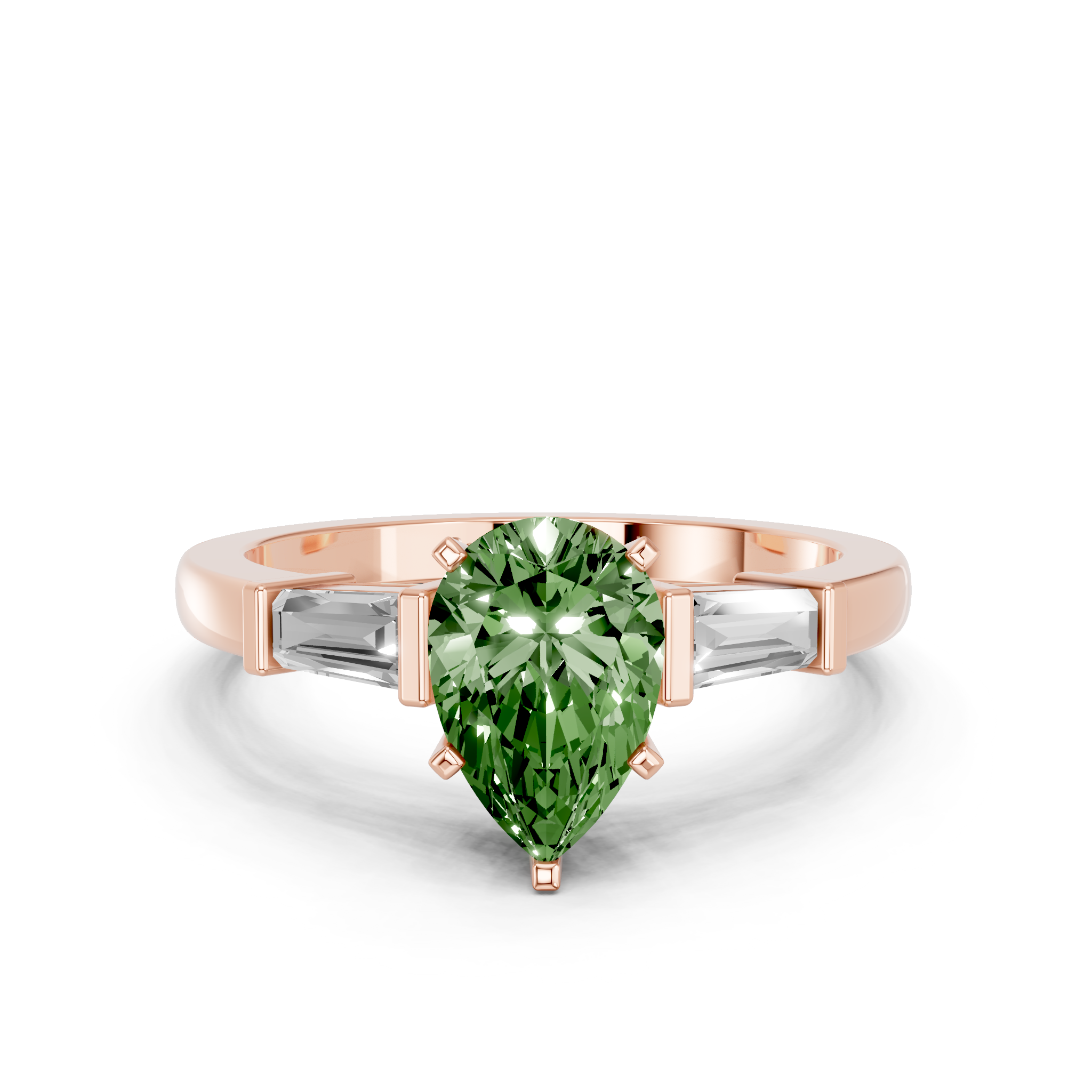 Rose gold Fancy Green Pear  Cut Diamond Solitaire Ring with Tapered Baguette Accents and Four-Prong Setting_10