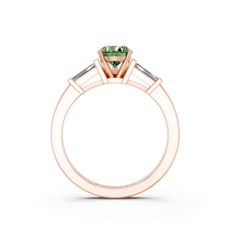 Rose gold Fancy Green Pear  Cut Diamond Solitaire Ring with Tapered Baguette Accents and Four-Prong Setting_5