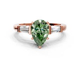 Rose gold Fancy Green Pear  Cut Diamond Solitaire Ring with Tapered Baguette Accents and Four-Prong Setting_75