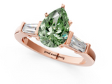 Rose gold Fancy Green Pear  Cut Diamond Solitaire Ring with Tapered Baguette Accents and Four-Prong Setting_76