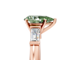 Rose gold Fancy Green Pear  Cut Diamond Solitaire Ring with Tapered Baguette Accents and Four-Prong Setting_80