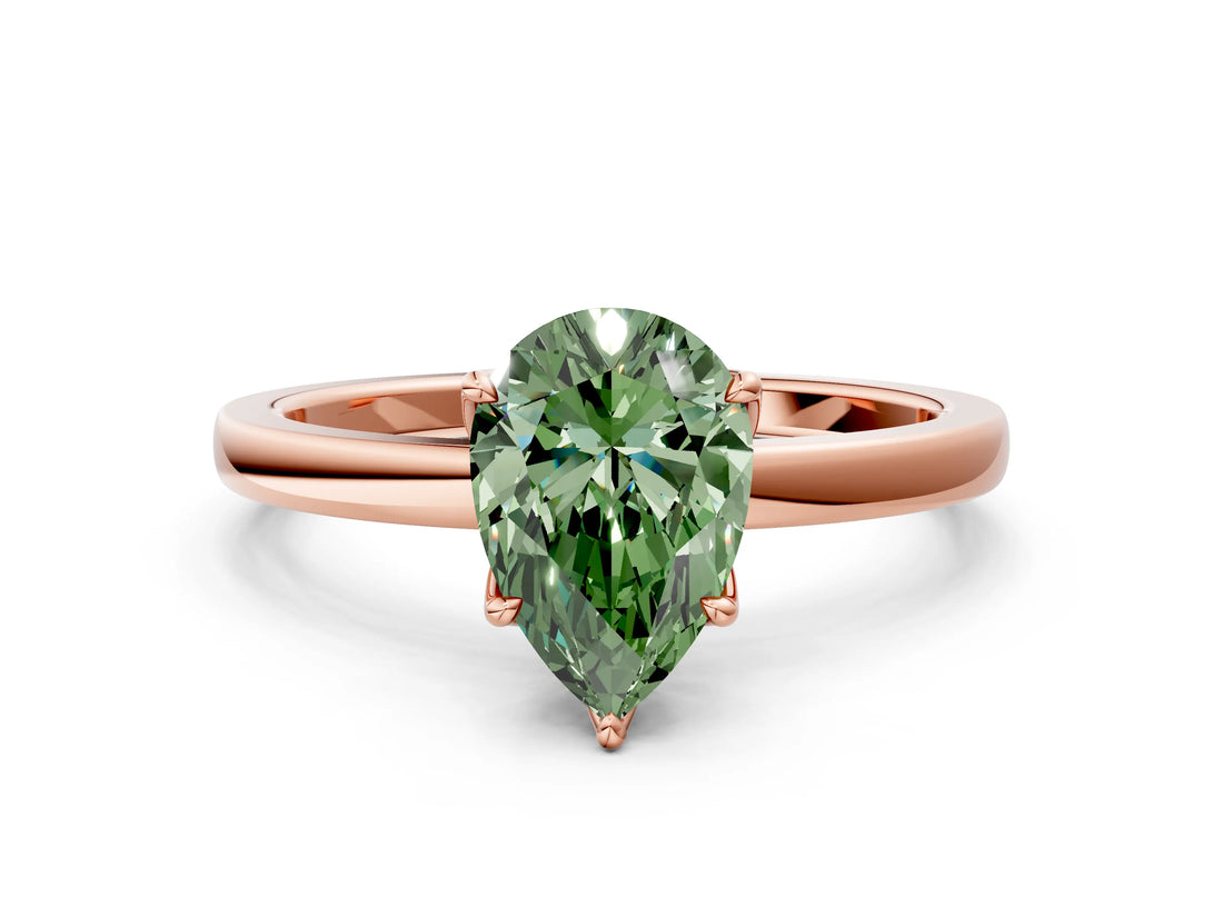 Rose gold Fancy Green Pear Cut Diamond Solitaire Ring with Thin Band and Prong Setting_12