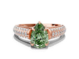 Rose gold Fancy Green Pear Cut Diamond Solitaire Ring with Three-Row Pavé Band and Four-Prong Setting_37