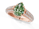 Rose gold Fancy Green Pear Cut Diamond Solitaire Ring with Three-Row Pavé Band and Four-Prong Setting_38