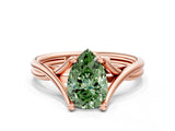 Rose gold Fancy Green Pear Cut Diamond Solitaire Twist Band Prong Setting Ring_55