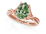 Rose gold Fancy Green Pear Cut Diamond Solitaire Twist Band Prong Setting Ring_56