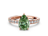 Rose gold Fancy Green Pear  Cut Diamond Solitaire with Pave Band and Four-Prong Setting 1