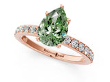 Rose gold Fancy Green Pear  Cut Diamond Solitaire with Pave Band and Four-Prong Setting 2
