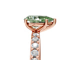 Rose gold Fancy Green Pear  Cut Diamond Solitaire with Pave Band and Four-Prong Setting