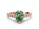 Rose gold Fancy Green Pear  Cut Diamond Solitaire with Pave Band and Four-Prong Setting_113