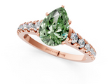 Rose gold Fancy Green Pear  Cut Diamond Solitaire with Pave Band and Four-Prong Setting_114