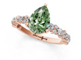 Rose gold Fancy Green Pear Cut Diamond Solitaire with Side Stones, Pave Band, Four-Prong Setting_72