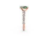 Rose gold Fancy Green Pear Cut Diamond Solitaire with Side Stones, Pave Band, Four-Prong Setting_73