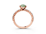 Rose gold Fancy Green Pear Cut Diamond Solitaire with Side Stones, Pave Band, Four-Prong Setting_74