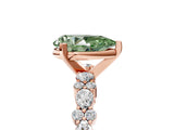 Rose gold Fancy Green Pear Cut Diamond Solitaire with Side Stones, Pave Band, Four-Prong Setting_76