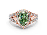 Rose gold Fancy Green Pear Cut Diamond Split Shank Halo Ring with Four-Prong Setting_64