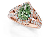 Rose gold Fancy Green Pear Cut Diamond Split Shank Halo Ring with Four-Prong Setting_65