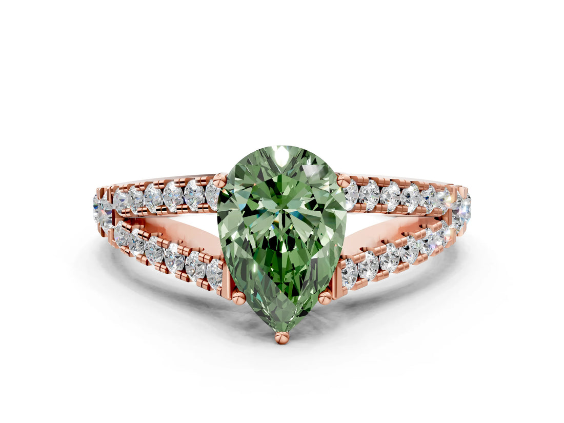 Rose gold Fancy Green Pear Cut Diamond Split Shank Pavé Engagement Ring with Four-Prong Setting_60